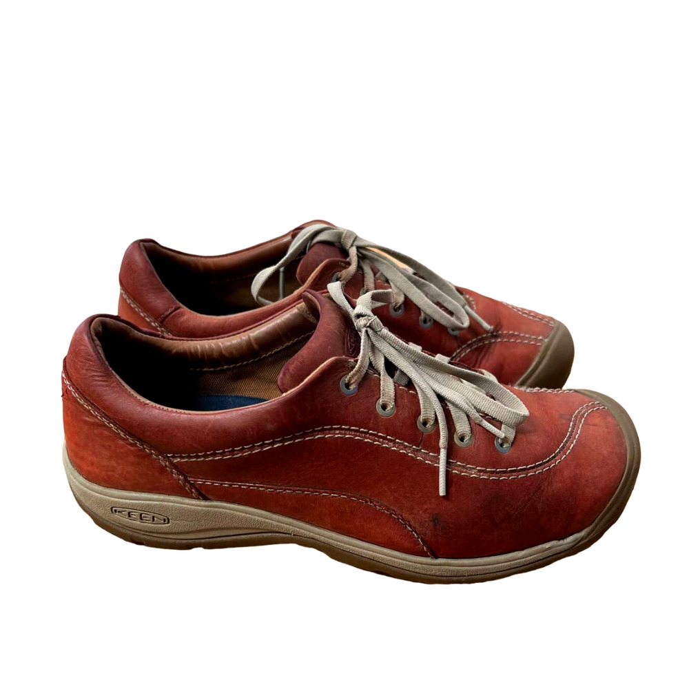 Keen Womans 9.5 Presidio II Leather Lace-Up Shoes Walking Sneakers Comfort Red